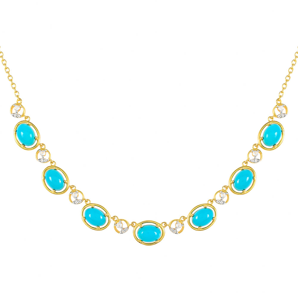 Pozlacený Stříbrný Náhrdelník s Tyrkysem Sleeping Beauty a Bílým Topazem 1 