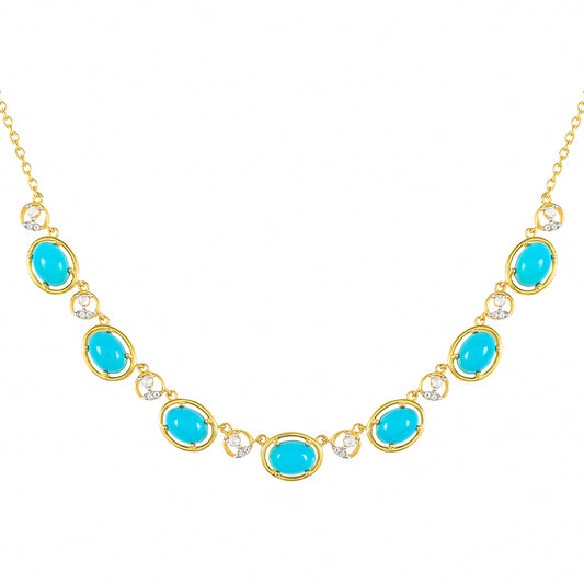 Pozlacený Stříbrný Náhrdelník s Tyrkysem Sleeping Beauty a Bílým Topazem