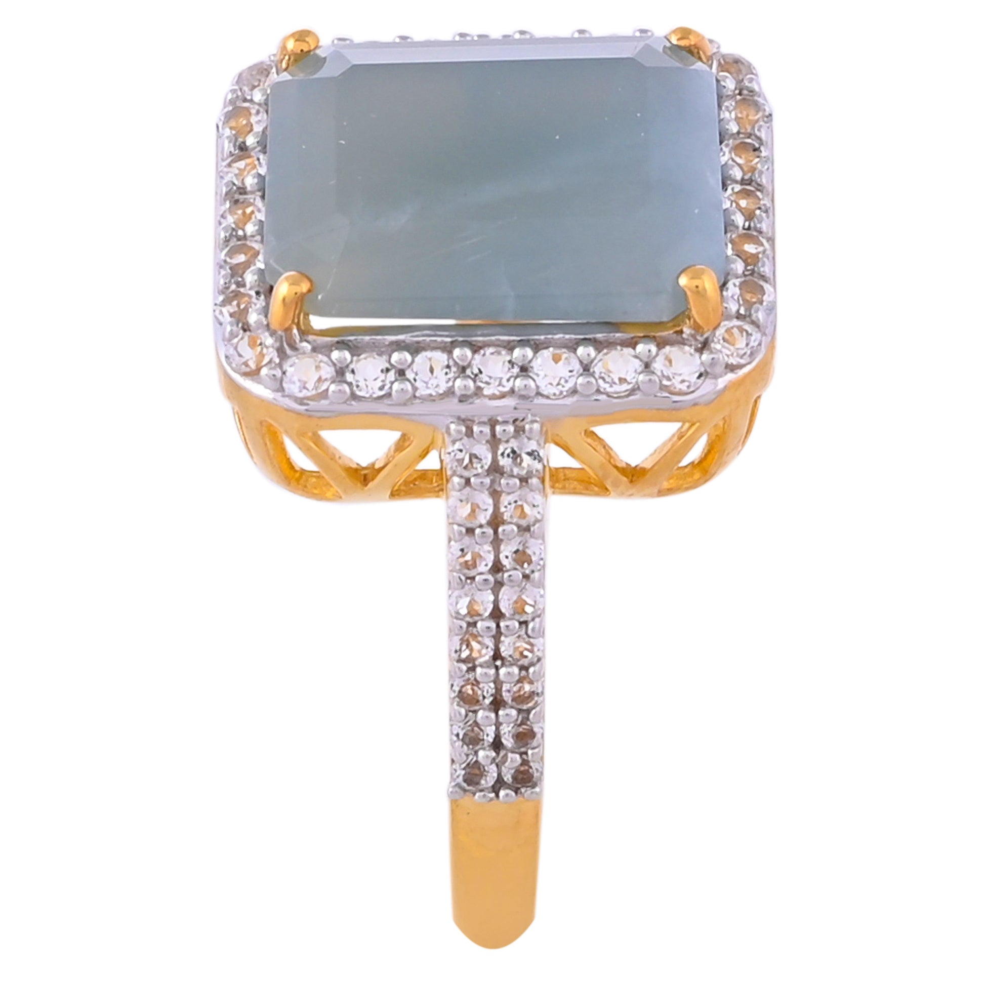 Pozlacený Stříbrný Prsten s Akvamarínem a Bílým Topazem 2 