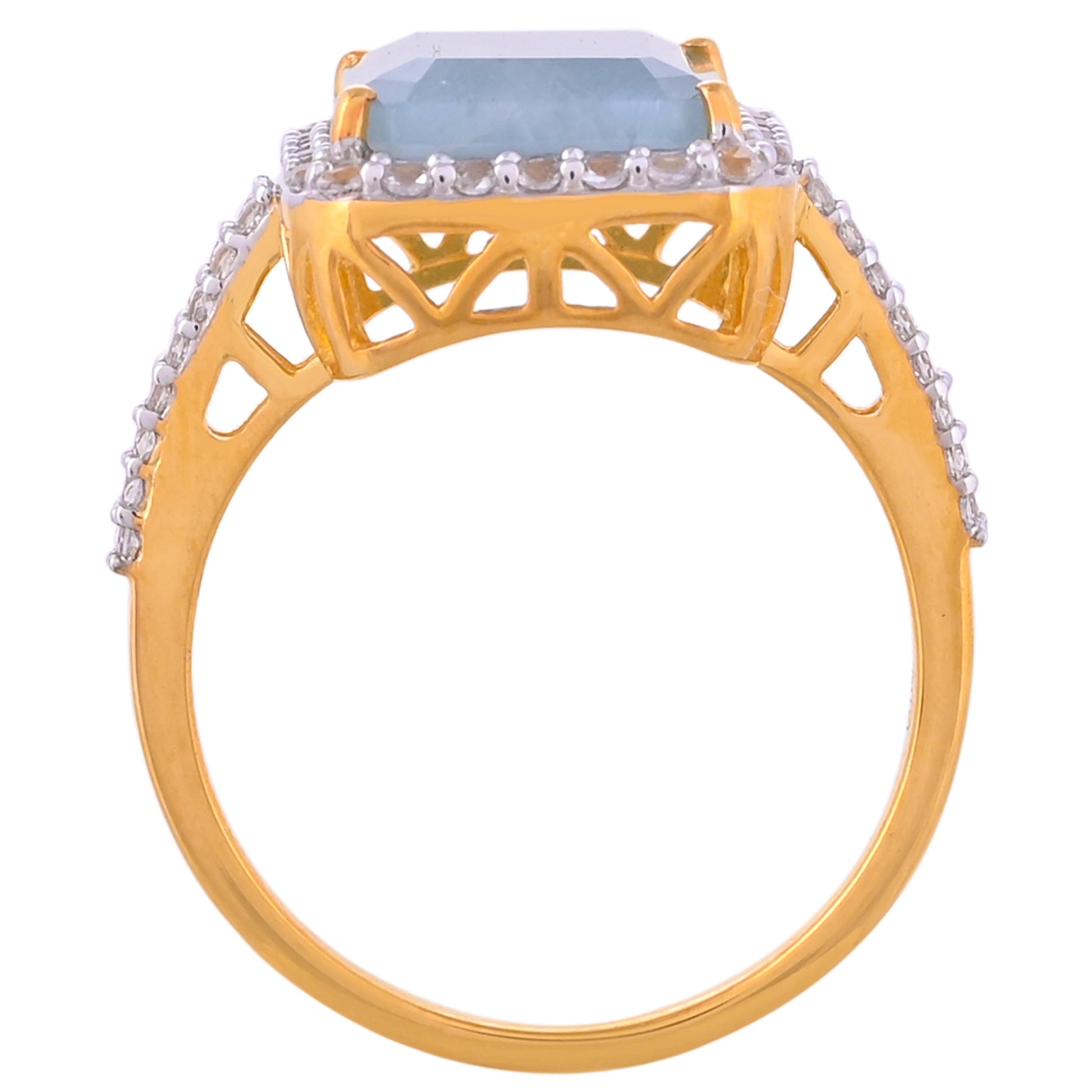 Pozlacený Stříbrný Prsten s Akvamarínem a Bílým Topazem 4 