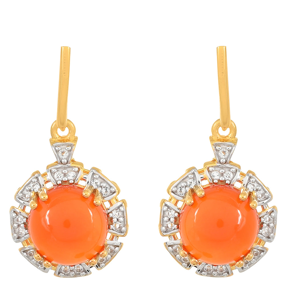 Pozlacené Stříbrné Náušnice s Karneolem a Bílým Topazem