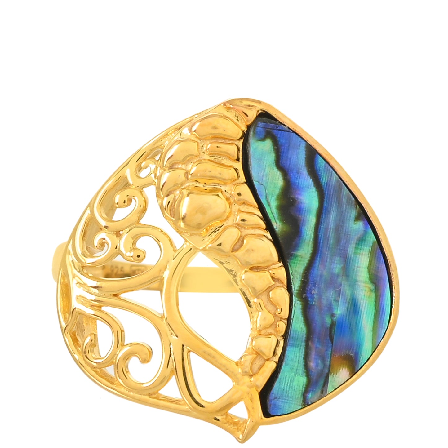 Pozlacené Stříbro 925/1000 - Prsten s Mušlí Abalone - Karátové číslo: 4.13. přibližná hmotnost: 6.13 gramů