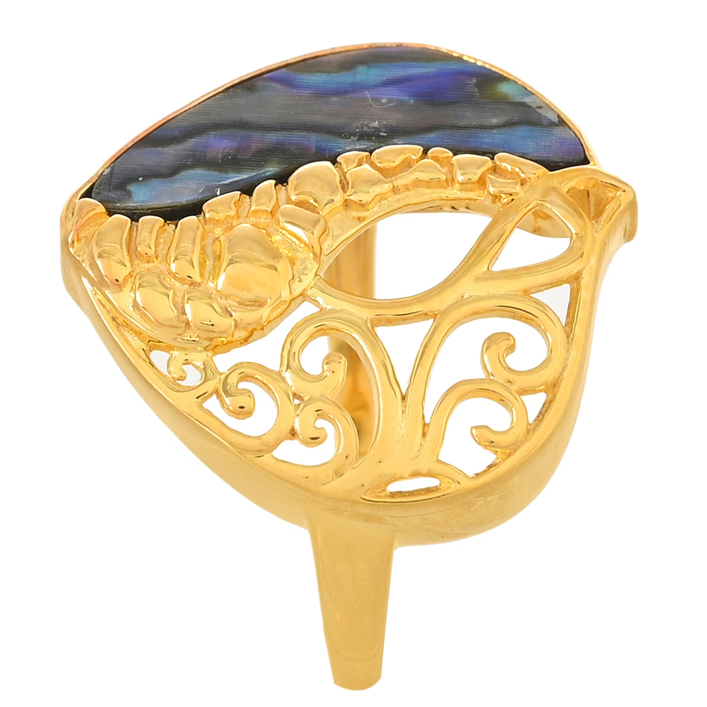 Pozlacené Stříbro 925/1000 - Prsten s Mušlí Abalone - Karátové číslo: 4.13. přibližná hmotnost: 6.13 gramů