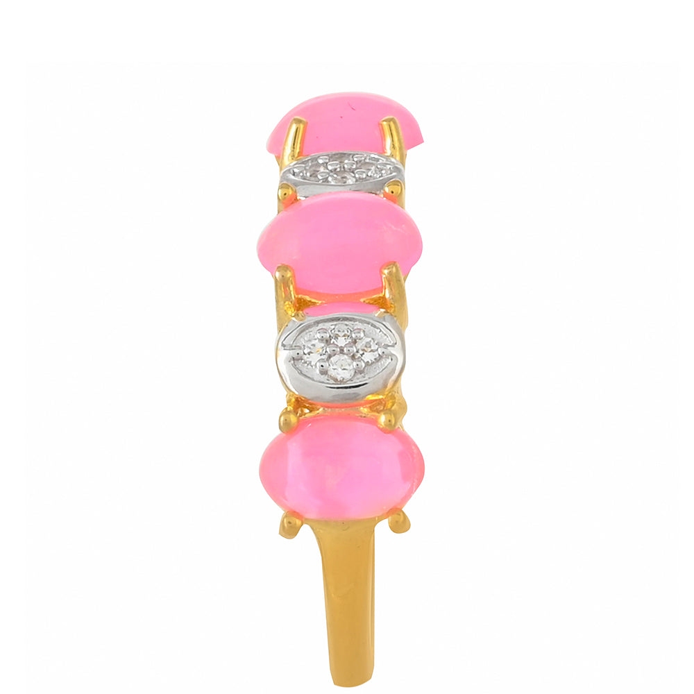 Pozlacený Stříbrný Prsten s Etiopským Neónově Růžovým Opálem a Bílým Topazem 3 