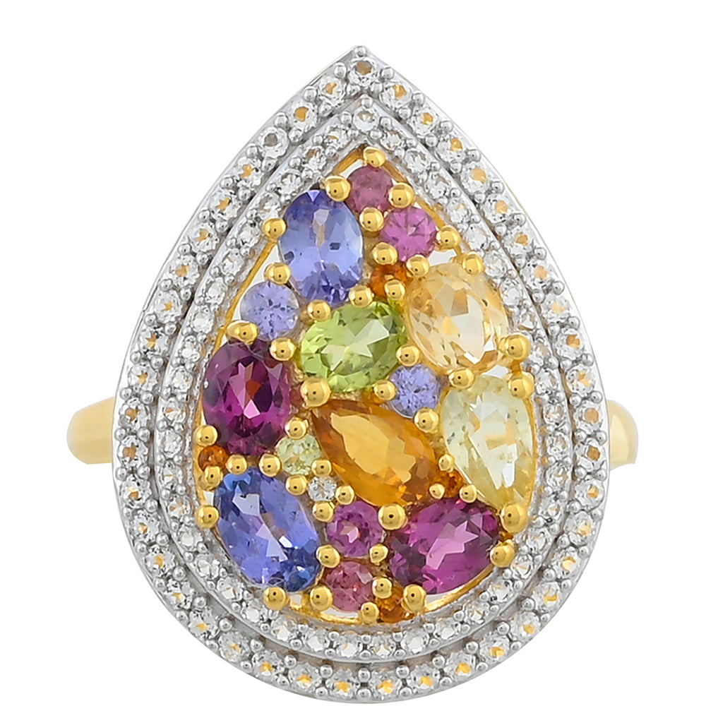 Pozlacený Stříbrný Prsten s Tanzanitem a Rhodolitovým Granátem 1 