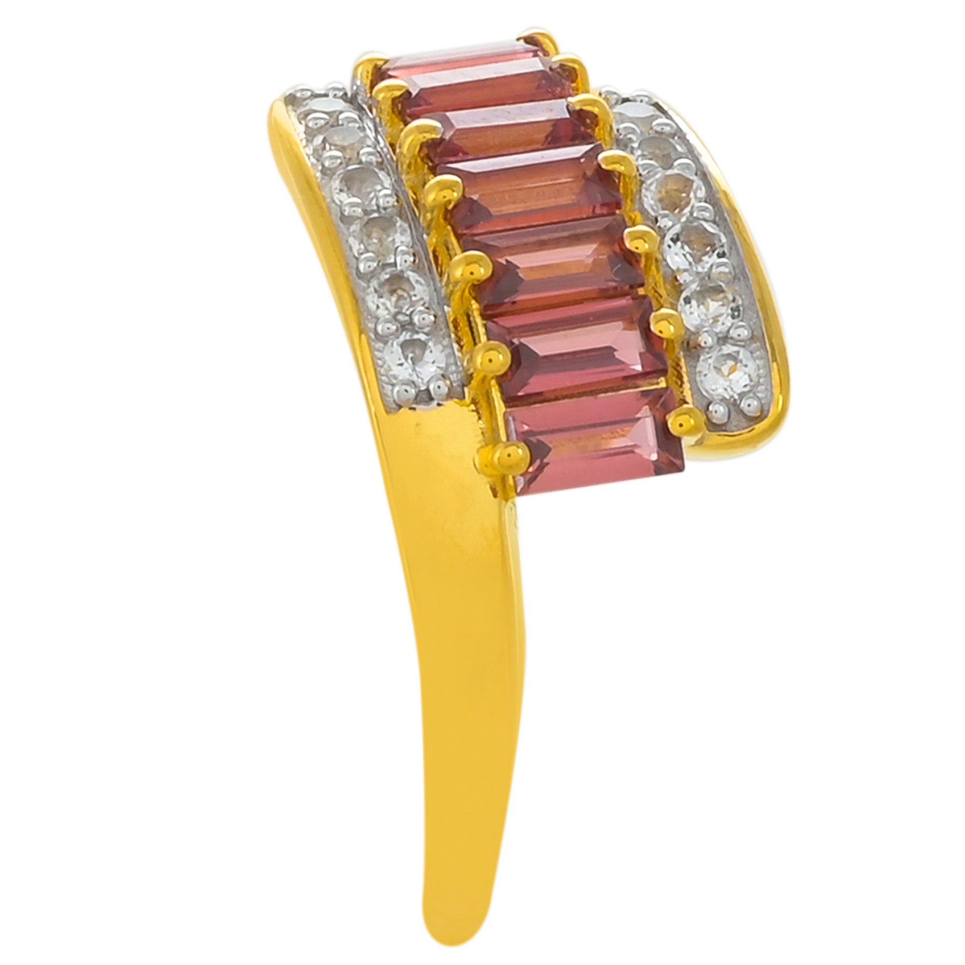 Pozlacený Stříbrný Prsten s Rhodolitovým Granátem a Bílým Topazem 3 