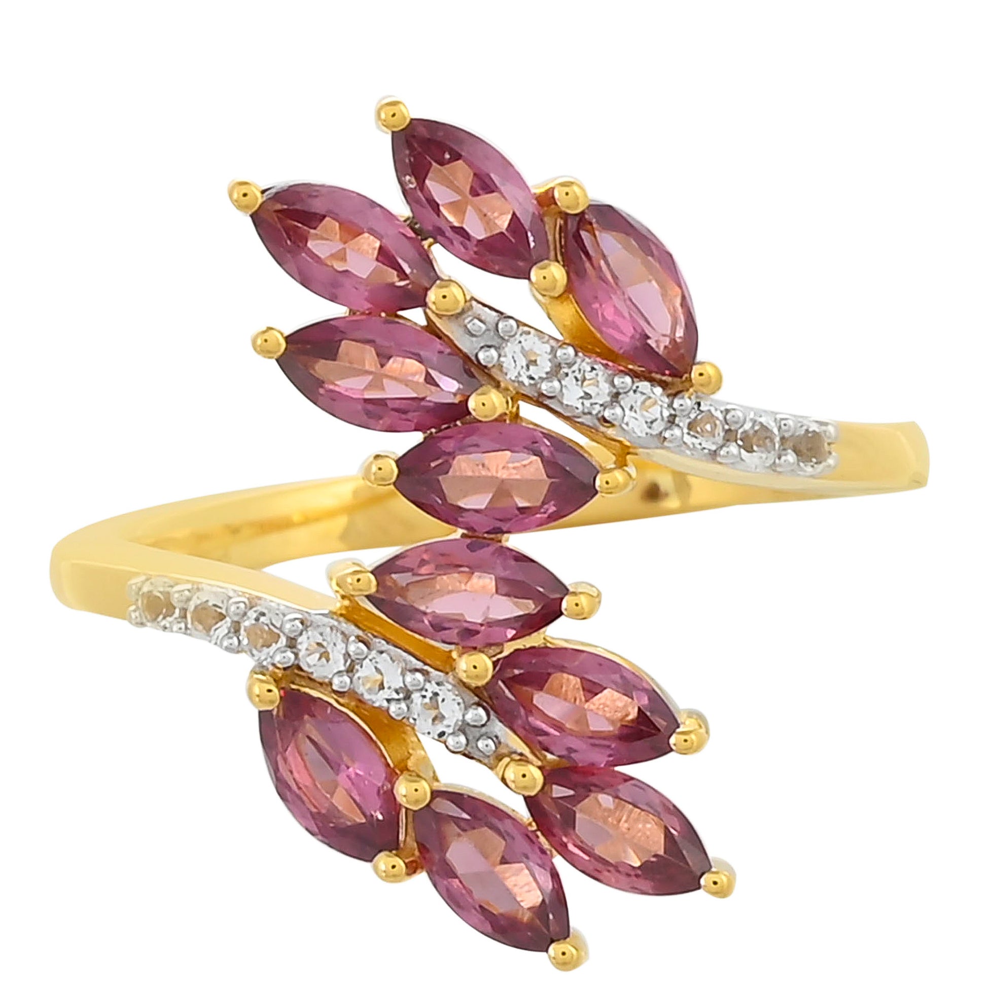 Pozlacený 925 / 1000 Sterlingové Stříbro Prsten s Rhodolitovým Granátem a Bílým Topazem 1 