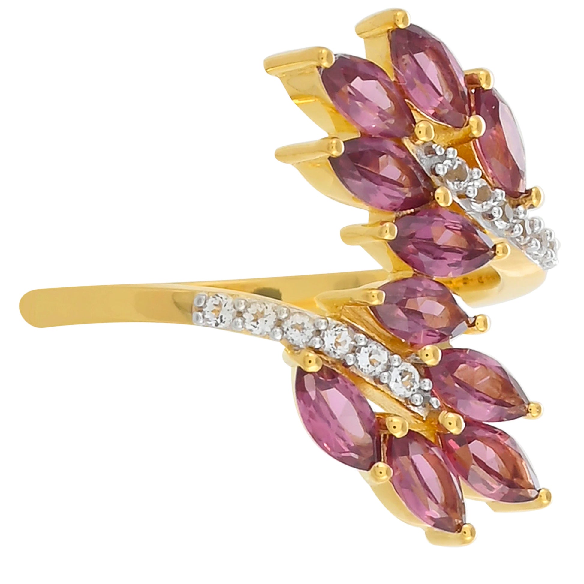 Pozlacený 925 / 1000 Sterlingové Stříbro Prsten s Rhodolitovým Granátem a Bílým Topazem 2 