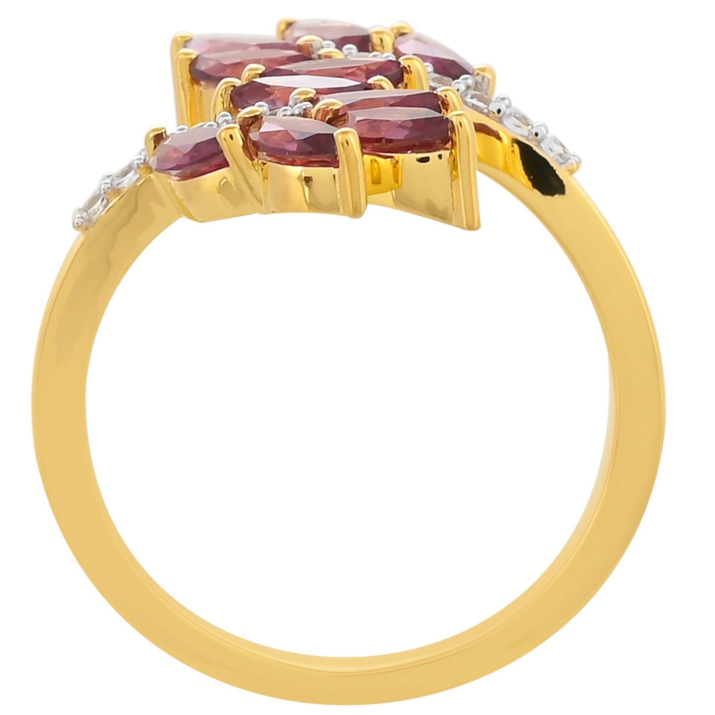 Pozlacený 925 / 1000 Sterlingové Stříbro Prsten s Rhodolitovým Granátem a Bílým Topazem
