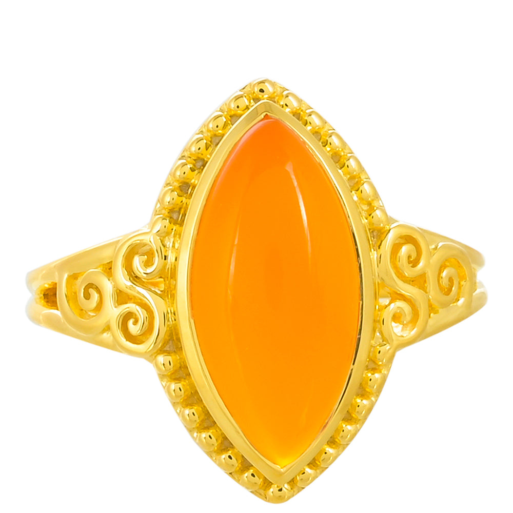 Pozlacené Stříbro 925/1000 - Prsten s Karneolem - Karátové číslo: 4.07. přibližná hmotnost: 4.14 gramů 1 