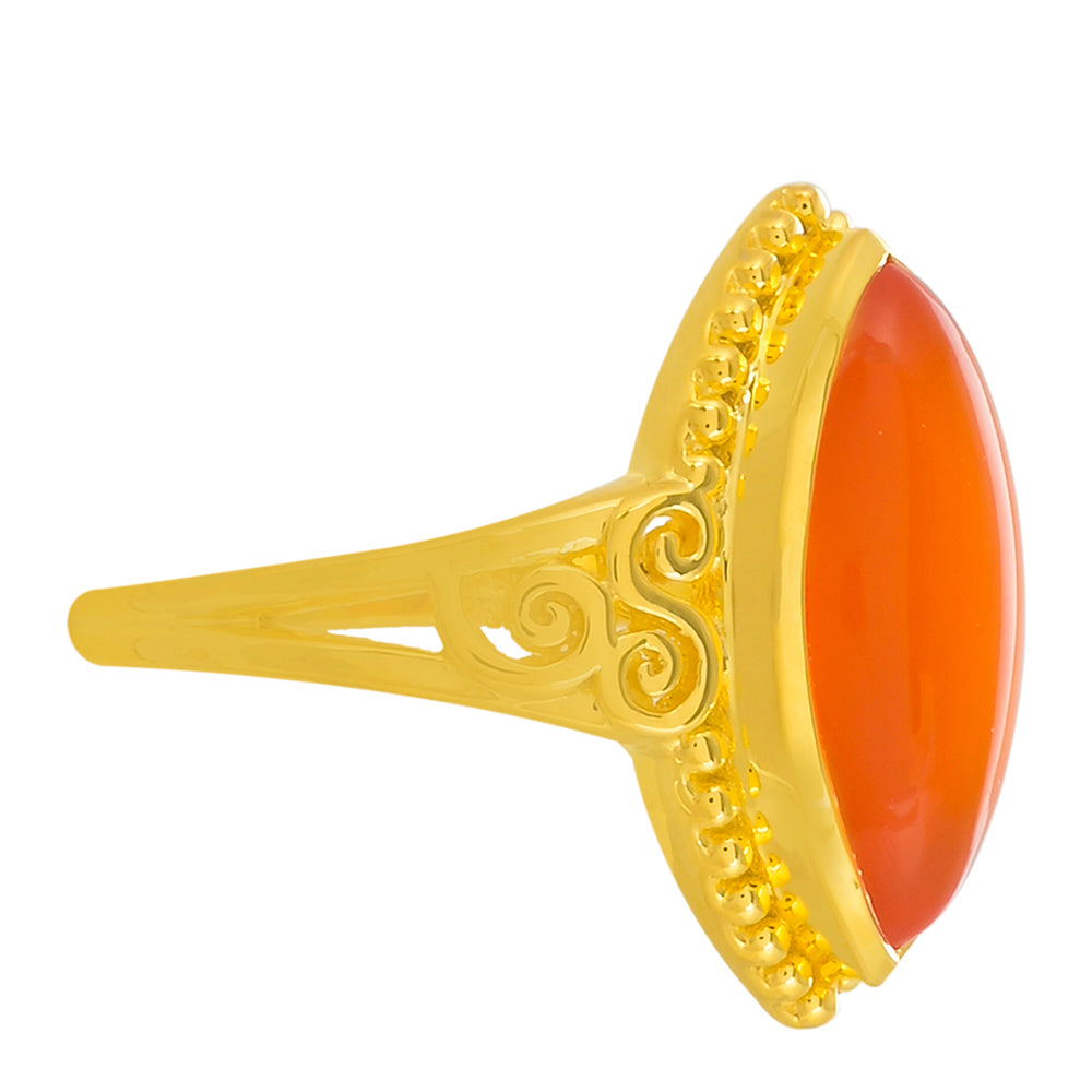 Pozlacené Stříbro 925/1000 - Prsten s Karneolem - Karátové číslo: 4.07. přibližná hmotnost: 4.14 gramů