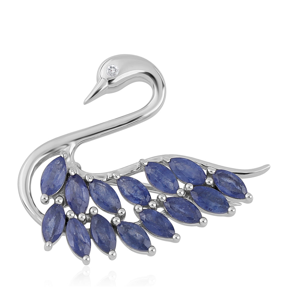 925 / 1000 Sterlingové Stříbro Brož s Modrým Safírem a Bílým Topazem 1 