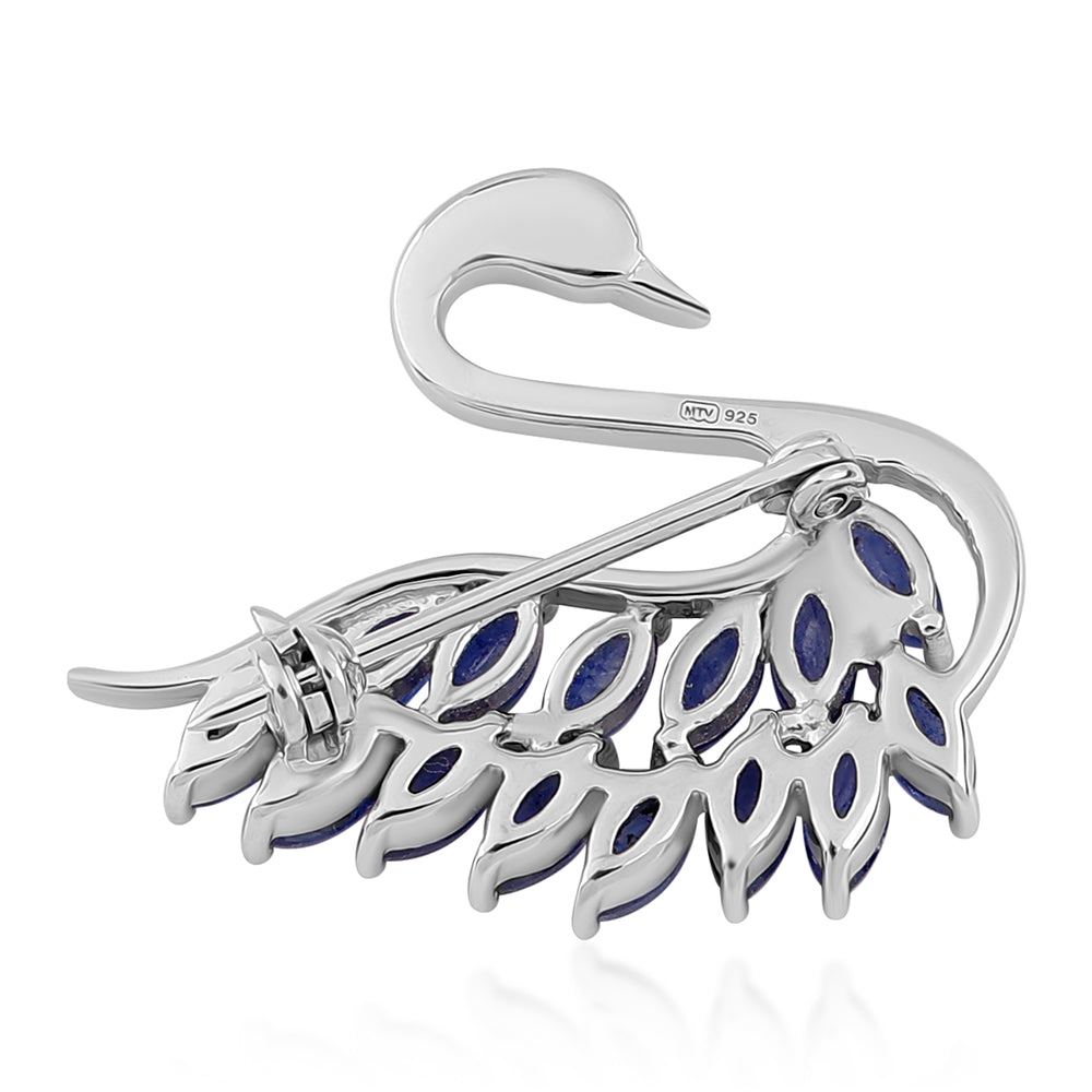 925 / 1000 Sterlingové Stříbro Brož s Modrým Safírem a Bílým Topazem