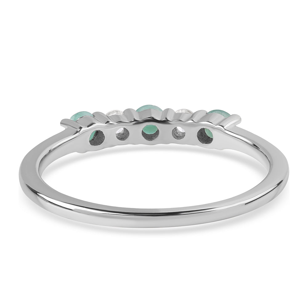 Stříbro 925/1000 - Prsten s Brazilským Smaragdem a Bílým Topazem - Karátové číslo: 0.52. přibližná hmotnost: 1.72 gramů