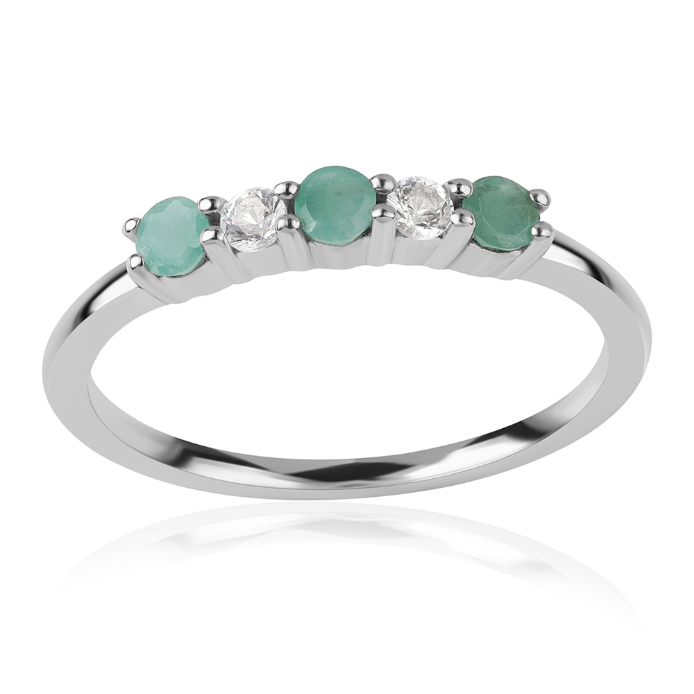 Stříbro 925/1000 - Prsten s Brazilským Smaragdem a Bílým Topazem - Karátové číslo: 0.52. přibližná hmotnost: 1.72 gramů 6 