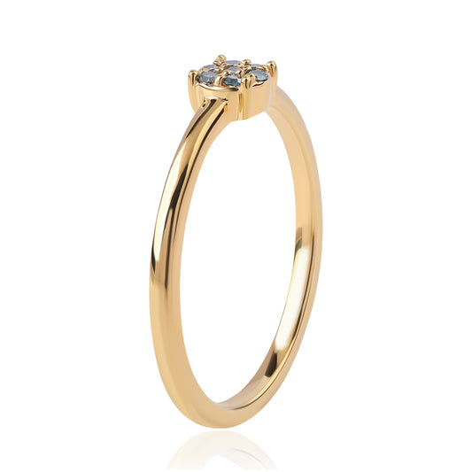 Pozlacené Stříbro 925/1000 - Prsten s Modrým Diamantem - Karátové číslo: 0.11. přibližná hmotnost: 1.71 gramů