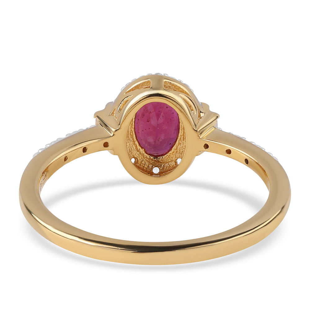 Pozlacené Stříbro 925/1000 - Prsten s Mozambickým Rubínem a Bílým Topazem - Karátové číslo: 1.49. přibližná hmotnost: 2.36 gramů 3 