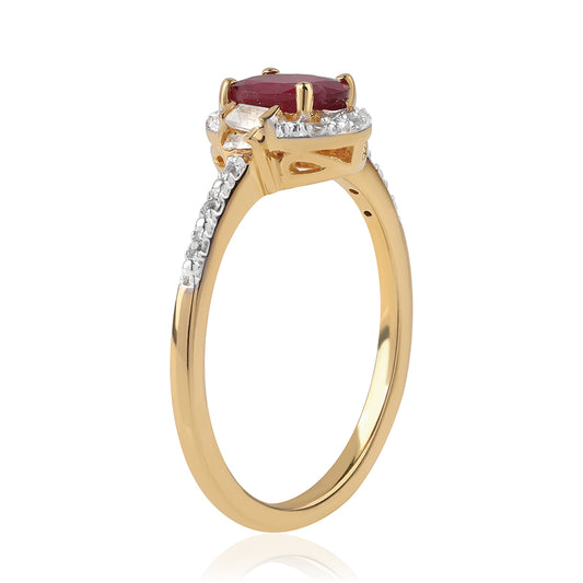 Pozlacený Stříbrný Prsten s Mozambickým Rubínem a Bílým Topazem