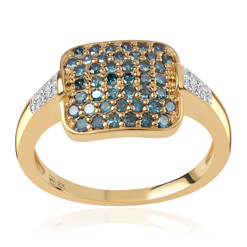 Pozlacený 925 / 1000 Sterlingové Stříbro Prsten s Modrým Diamantem a Bílým Diamantem 1 