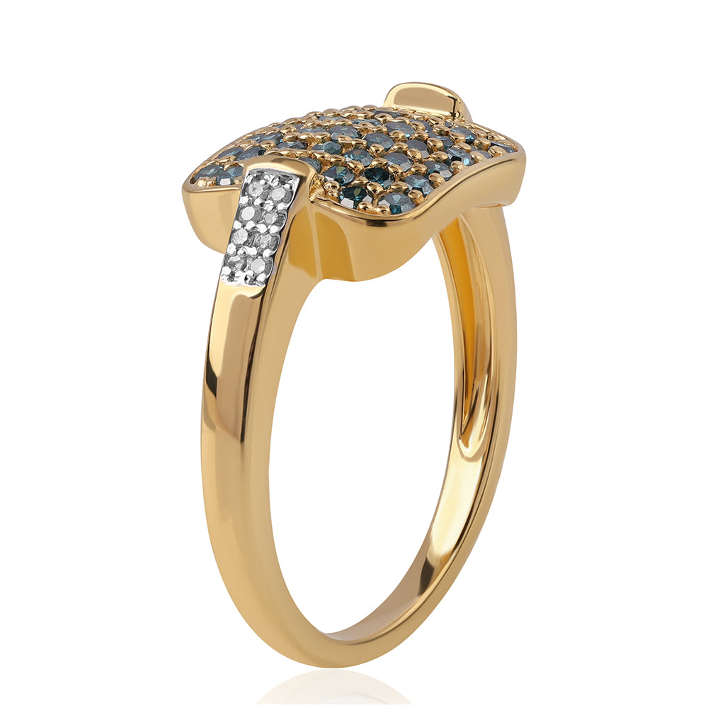 Pozlacený 925 / 1000 Sterlingové Stříbro Prsten s Modrým Diamantem a Bílým Diamantem