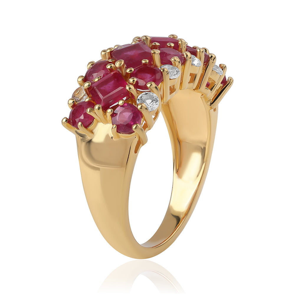 Pozlacený 925 / 1000 Sterlingové Stříbro Prsten s Mozambickým Rubínem a Bílým Topazem 2 