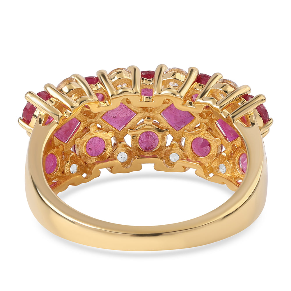 Pozlacený 925 / 1000 Sterlingové Stříbro Prsten s Mozambickým Rubínem a Bílým Topazem