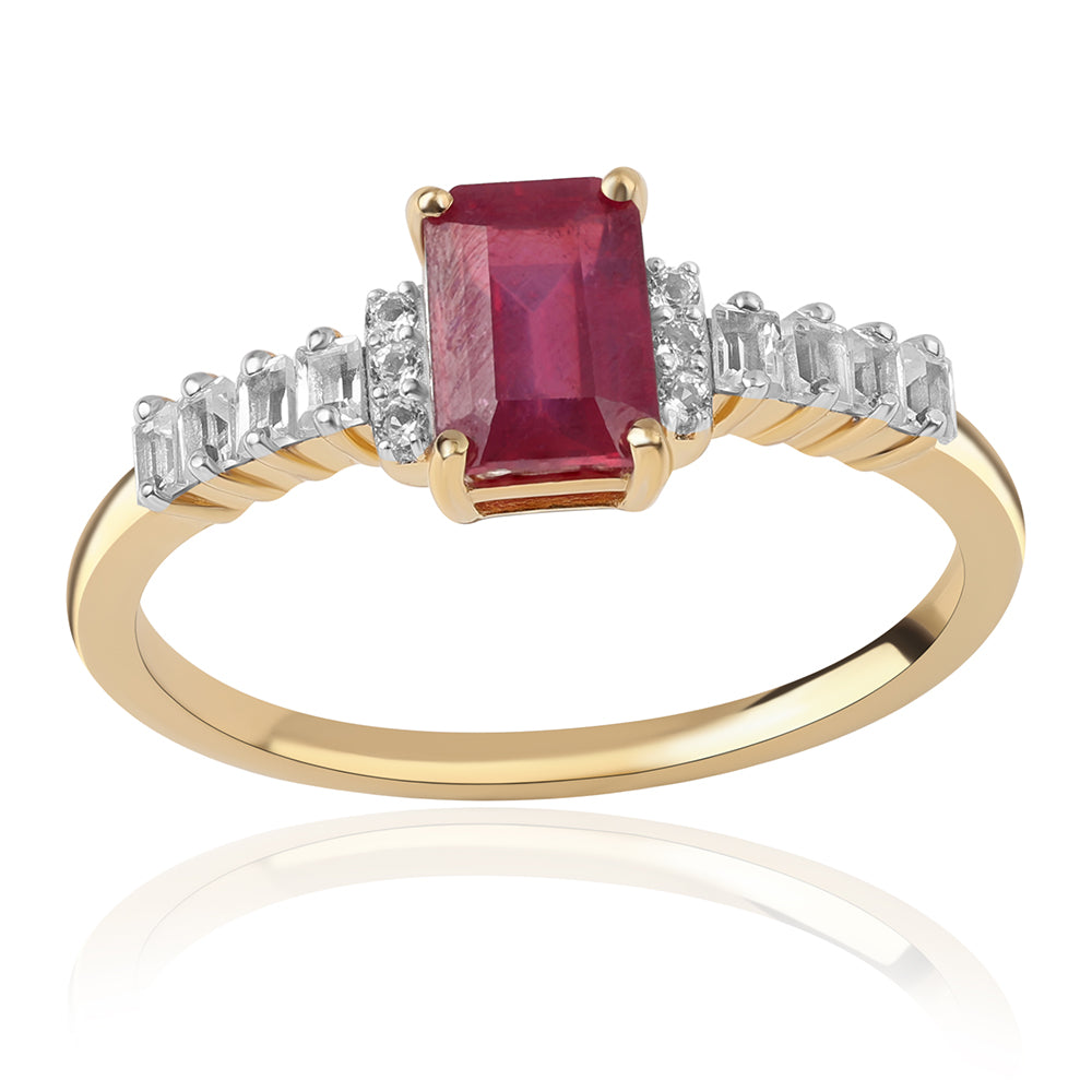 Pozlacené Sterlingové Stříbro 925 / 1000 - Prsten s Mozambickým Rubínem a Bílým Topazem 1 