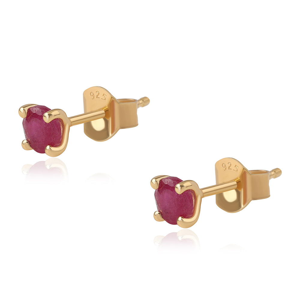 Pozlacené Stříbro 925/1000 - Náušnice s Mozambickým Rubínem - Karátové číslo: 1.1. přibližná hmotnost: 0.85 gramů 2 