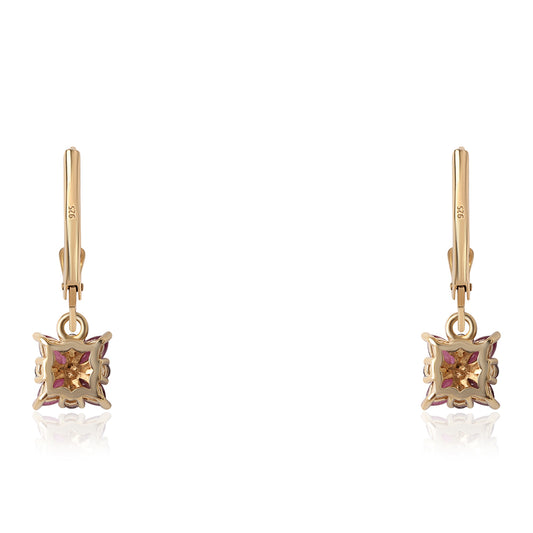 Pozlacené Stříbro 925/1000 - Náušnice s Mozambickým Rubínem a Bílým Topazem - Karátové číslo: 0.86. přibližná hmotnost: 1.79 gramů