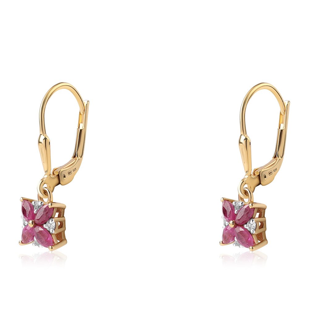 Pozlacené Stříbro 925/1000 - Náušnice s Mozambickým Rubínem a Bílým Topazem - Karátové číslo: 0.86. přibližná hmotnost: 1.79 gramů 3 