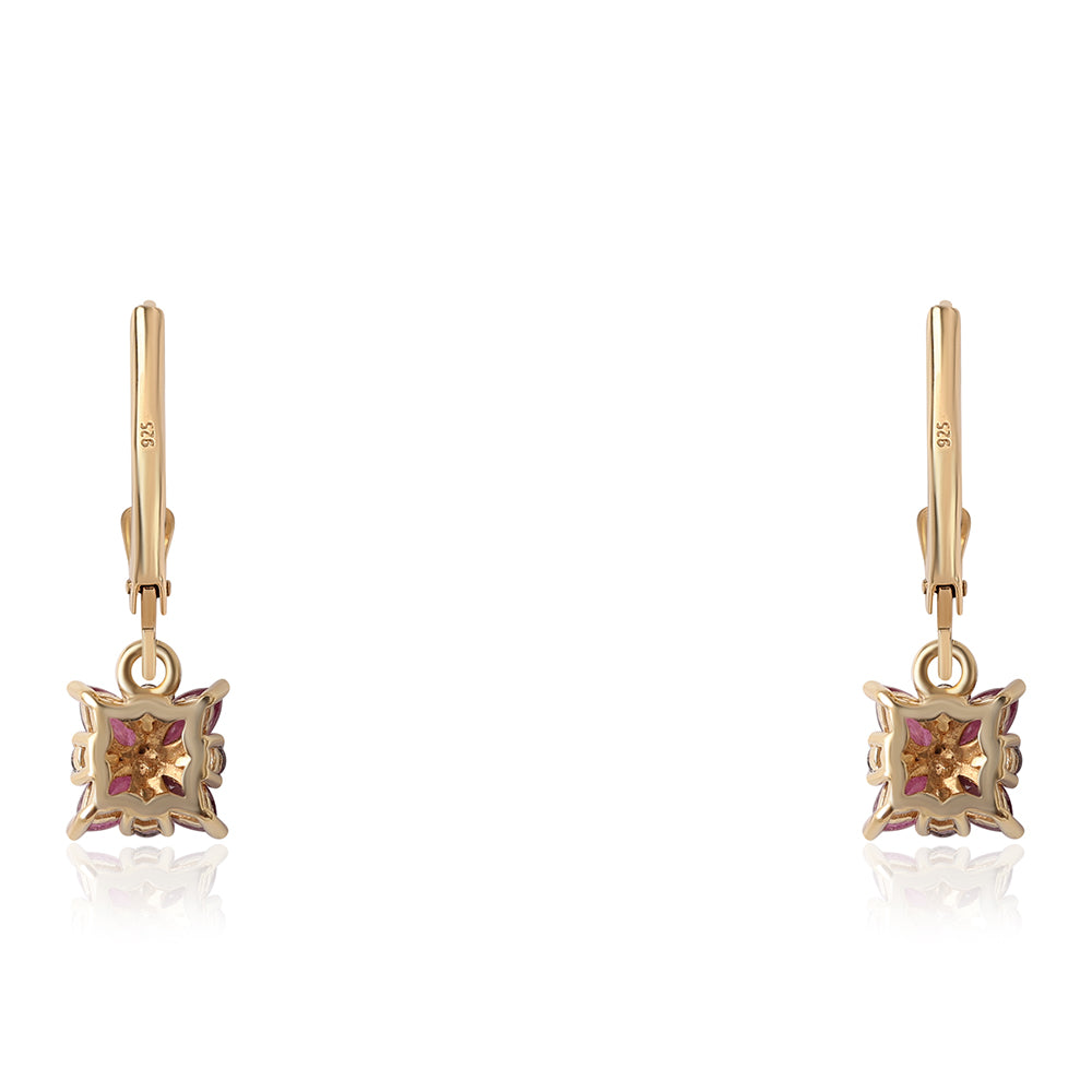 Pozlacené Stříbro 925/1000 - Náušnice s Mozambickým Rubínem a Bílým Topazem - Karátové číslo: 0.86. přibližná hmotnost: 1.79 gramů 4 