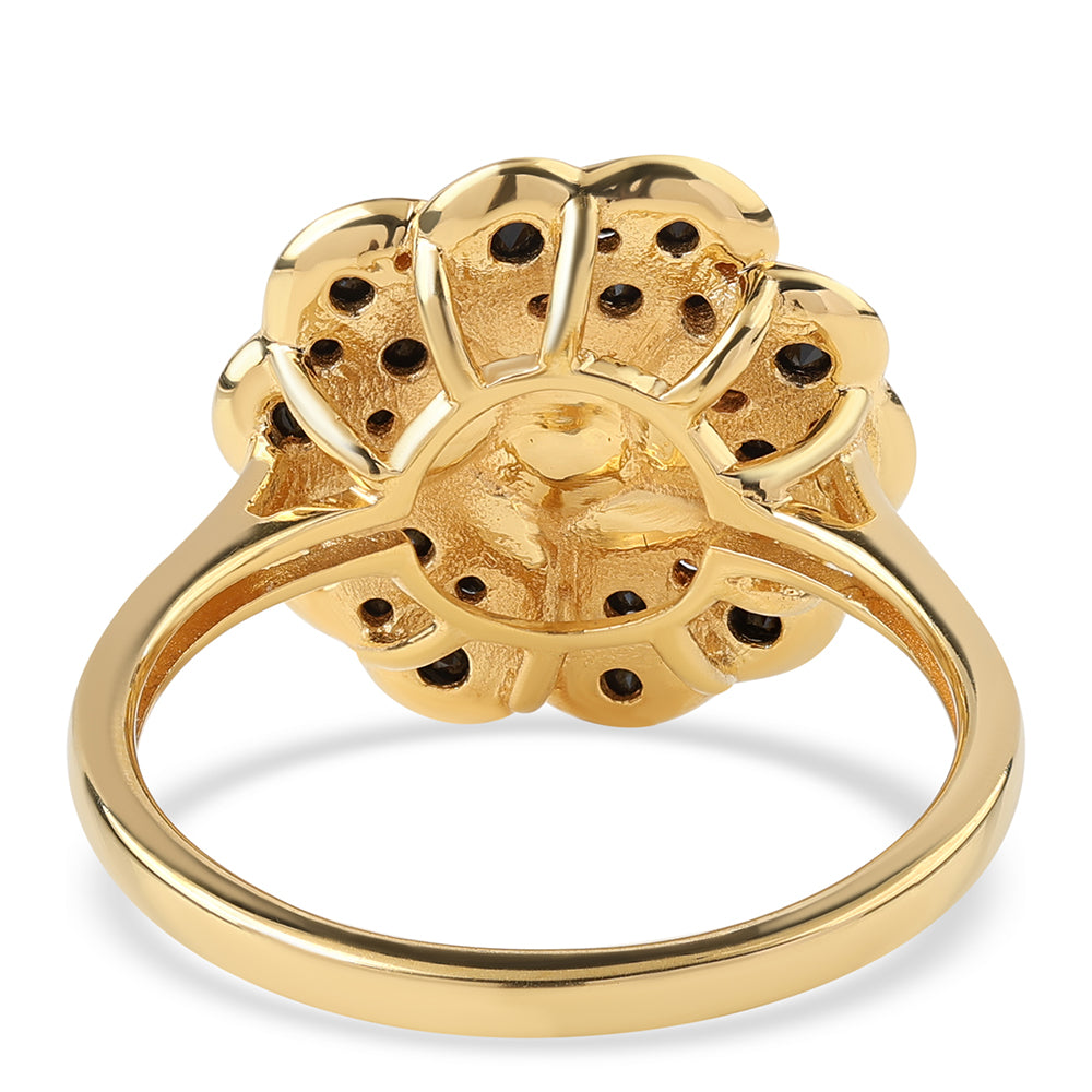 Pozlacené Stříbro 925/1000 - Prsten s Černým spinelem a Bílou Sladkovodní Perlou - Karátové číslo: 3.46. přibližná hmotnost: 4.85 gramů