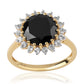 Pozlacený 925 / 1000 Sterlingové Stříbro Prsten s Černým spinelem a Bílým Topazem