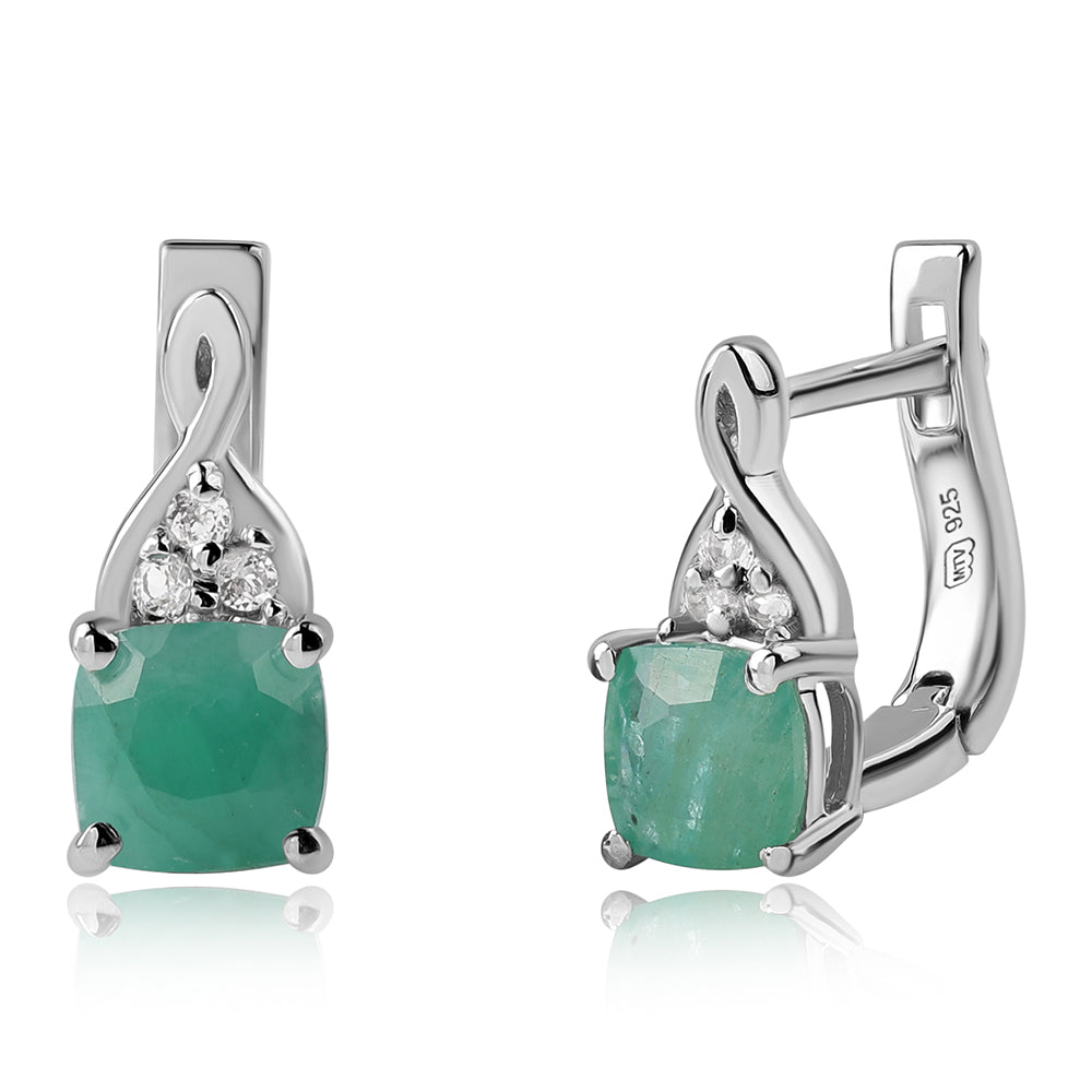 925 / 1000 Sterlingové Stříbro Náušnice s Brazilským Smaragdem a Bílým Topazem 1 