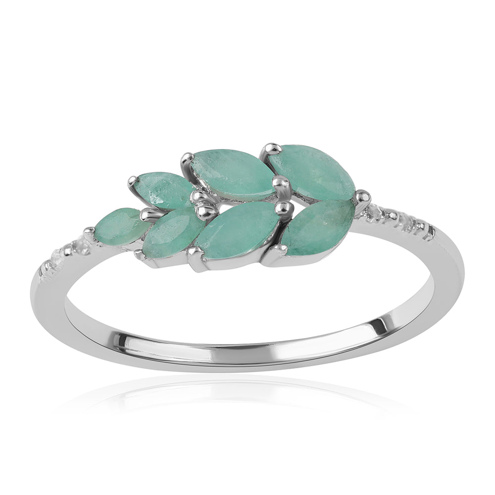 Stříbro 925/1000 - Prsten s Brazilským Smaragdem a Bílým Topazem - Karátové číslo: 1.06. přibližná hmotnost: 1.93 gramů 1 