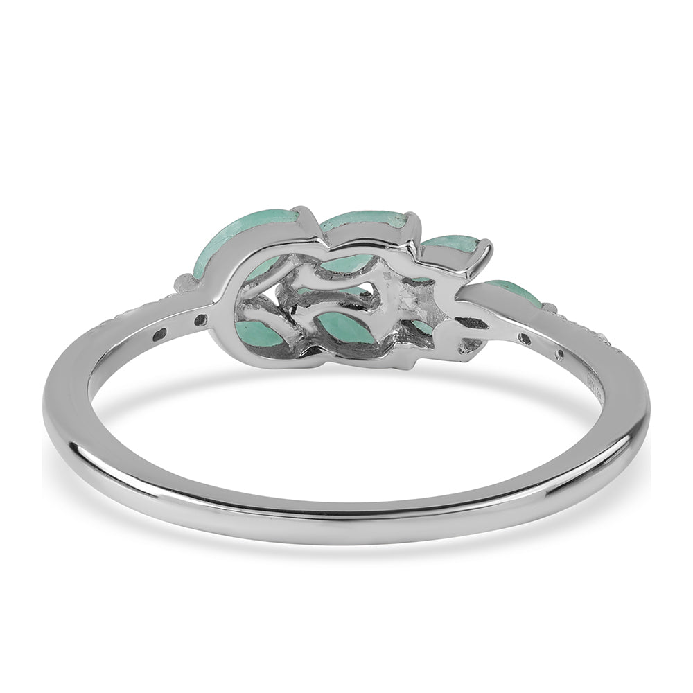 Stříbro 925/1000 - Prsten s Brazilským Smaragdem a Bílým Topazem - Karátové číslo: 1.06. přibližná hmotnost: 1.93 gramů 3 