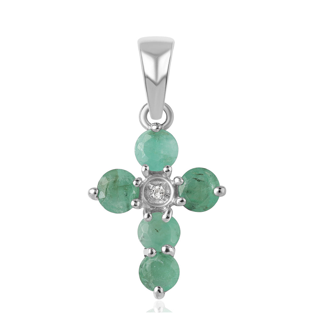 Stříbro 925/1000 - Přívěsek s Brazilským Smaragdem a Bílým Topazem - Karátové číslo: 0.61. přibližná hmotnost: 0.94 gramů