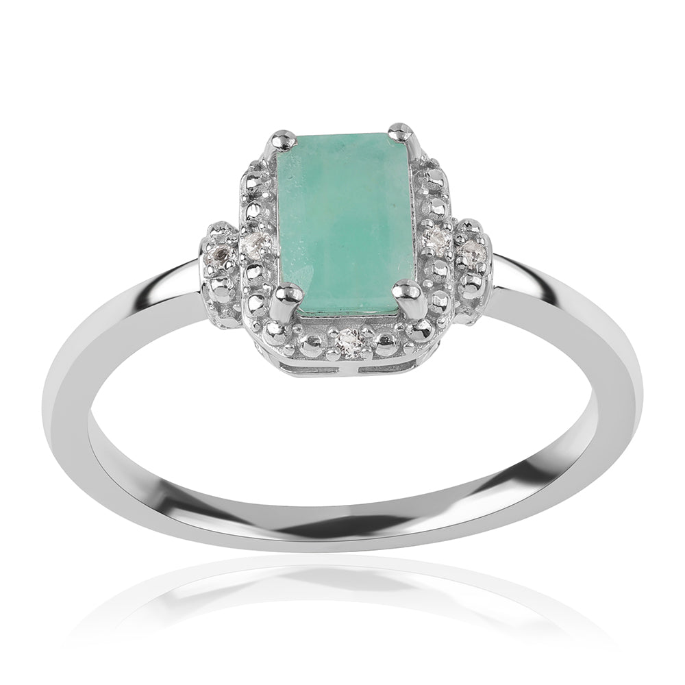 Stříbro 925/1000 - Prsten s Brazilským Smaragdem a Bílým Topazem - Karátové číslo: 1.14. přibližná hmotnost: 2.62 gramů 1 