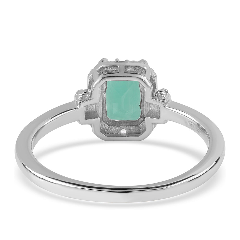 Stříbro 925/1000 - Prsten s Brazilským Smaragdem a Bílým Topazem - Karátové číslo: 1.14. přibližná hmotnost: 2.62 gramů 4 