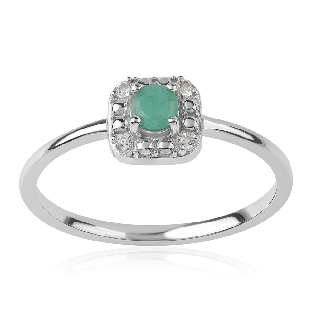 Stříbro 925/1000 - Sada s Brazilským Smaragdem a Bílým Topazem - Karátové číslo: 1.18. přibližná hmotnost: 4.37 gramů ( Náušnice+Prsten+Přívěsek ) 2 