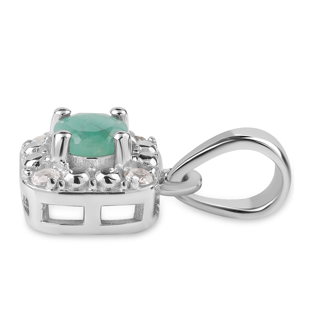 Stříbro 925/1000 - Sada s Brazilským Smaragdem a Bílým Topazem - Karátové číslo: 1.18. přibližná hmotnost: 4.37 gramů ( Náušnice+Prsten+Přívěsek )