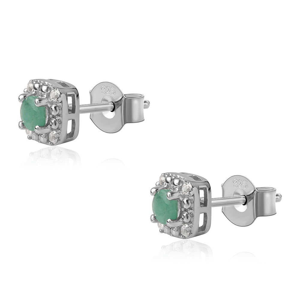 Stříbro 925/1000 - Sada s Brazilským Smaragdem a Bílým Topazem - Karátové číslo: 1.18. přibližná hmotnost: 4.37 gramů ( Náušnice+Prsten+Přívěsek ) 11 