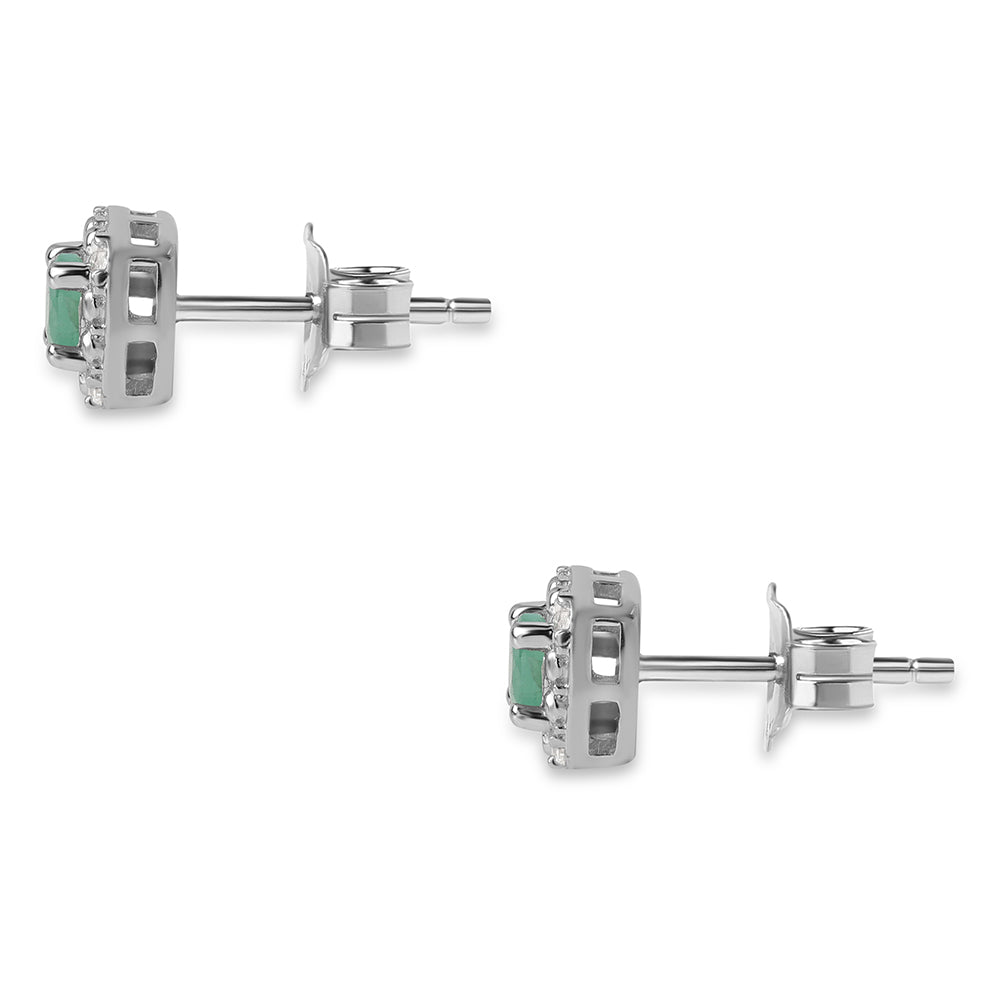 Stříbro 925/1000 - Sada s Brazilským Smaragdem a Bílým Topazem - Karátové číslo: 1.18. přibližná hmotnost: 4.37 gramů ( Náušnice+Prsten+Přívěsek ) 12 