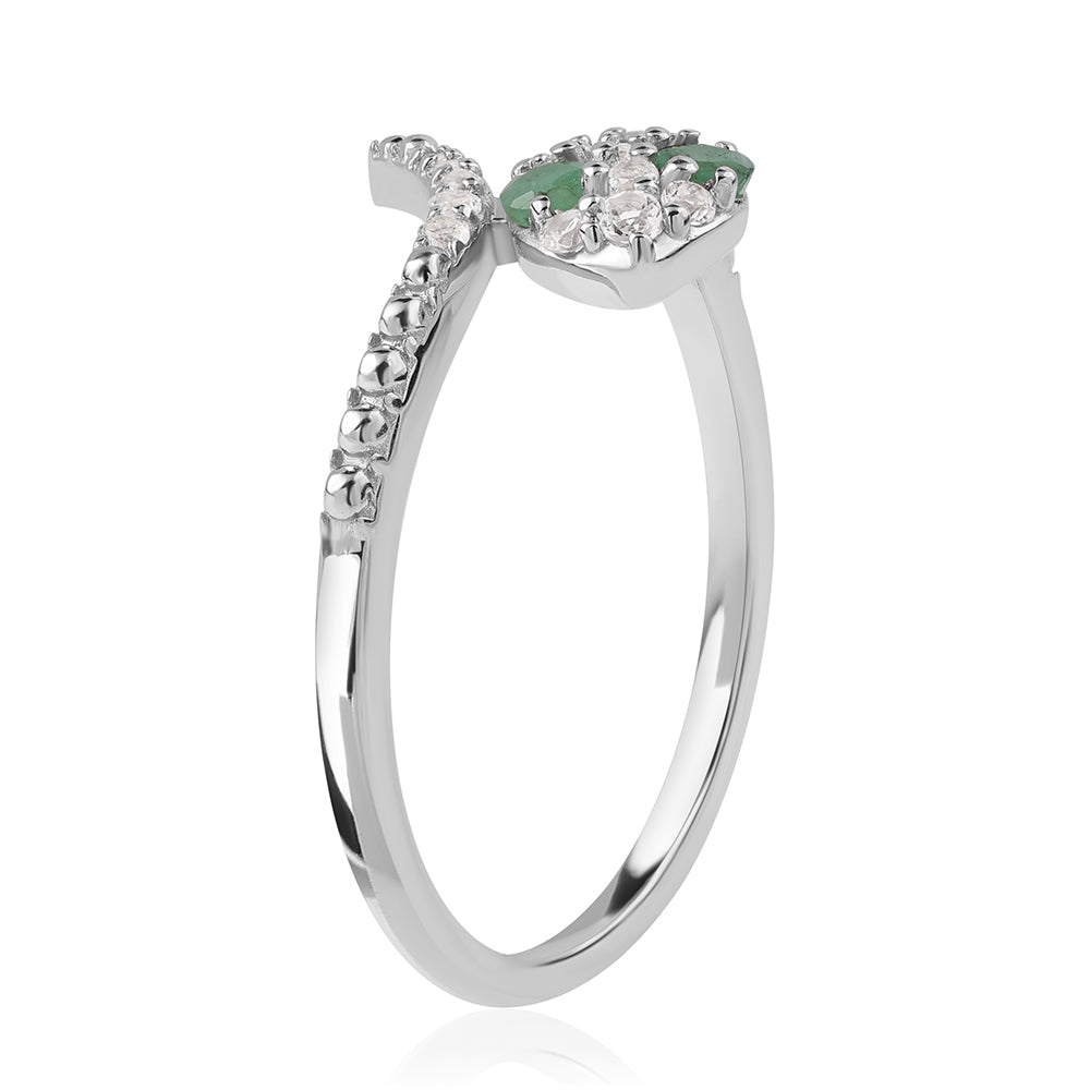 Stříbro 925/1000 - Prsten s Brazilským Smaragdem a Bílým Topazem - Karátové číslo: 0.34. přibližná hmotnost: 2.28 gramů 2 