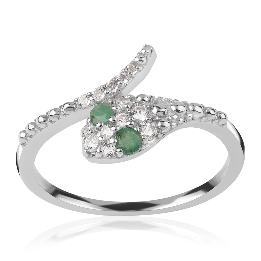 Stříbro 925/1000 - Prsten s Brazilským Smaragdem a Bílým Topazem - Karátové číslo: 0.34. přibližná hmotnost: 2.28 gramů 3 
