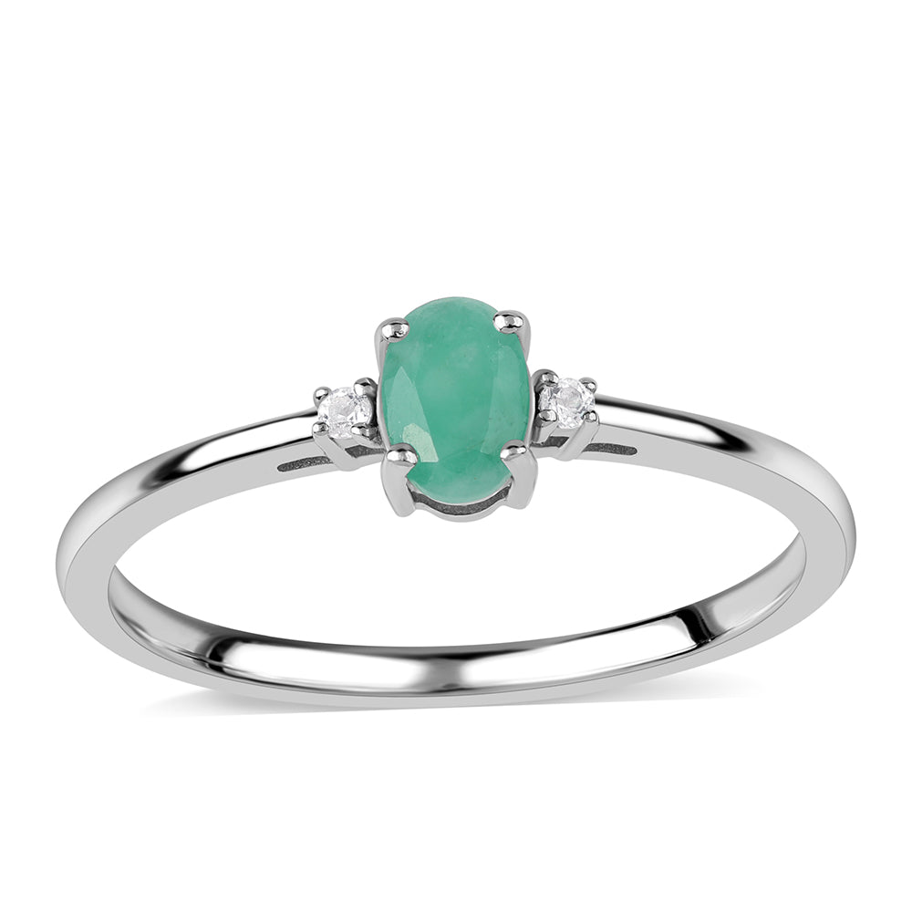 Stříbro 925/1000 - Prsten s Brazilským Smaragdem a Bílým Topazem - Karátové číslo: 0.53. přibližná hmotnost: 1.74 gramů 1 