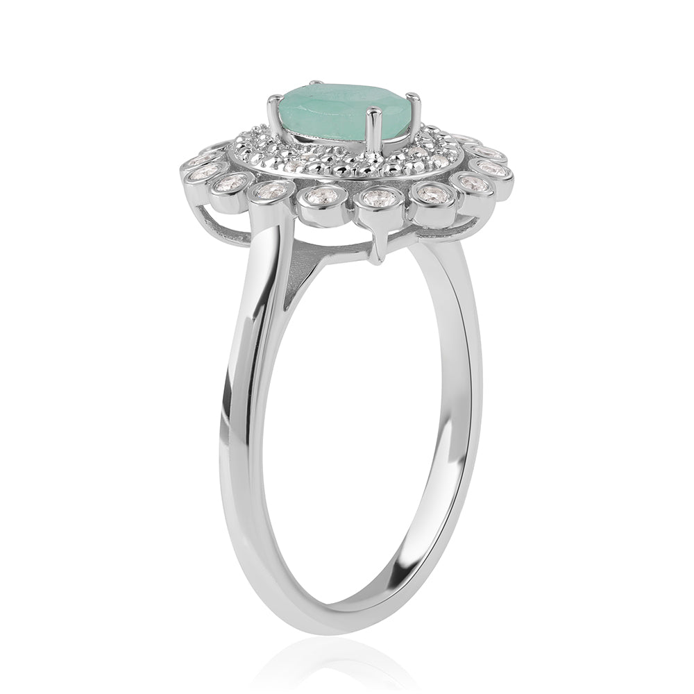 Stříbro 925/1000 - Prsten s Brazilským Smaragdem a Bílým Topazem - Karátové číslo: 1.08. přibližná hmotnost: 3.88 gramů 2 