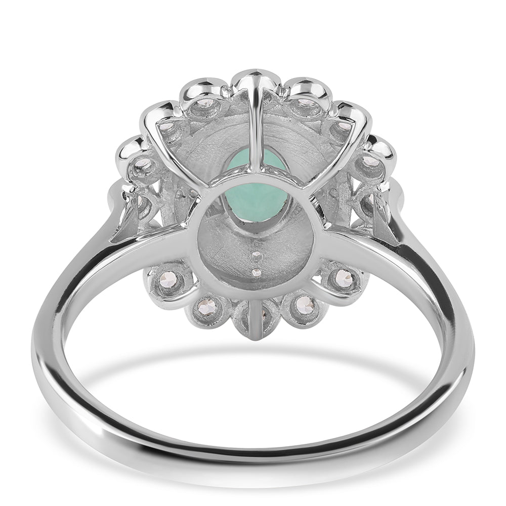 Stříbro 925/1000 - Prsten s Brazilským Smaragdem a Bílým Topazem - Karátové číslo: 1.08. přibližná hmotnost: 3.88 gramů 4 