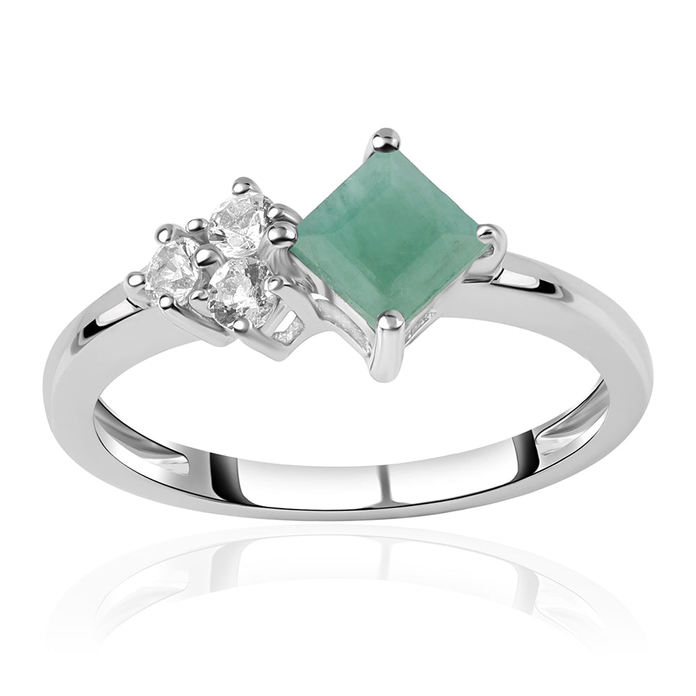 Stříbro 925/1000 - Prsten s Brazilským Smaragdem a Bílým Topazem - Karátové číslo: 0.63. přibližná hmotnost: 2.09 gramů 1 