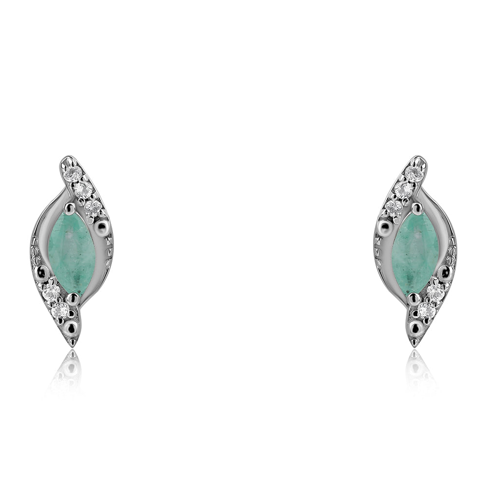 Stříbro 925/1000 - Náušnice s Brazilským Smaragdem a Bílým Topazem - Karátové číslo: 0.41. přibližná hmotnost: 1.17 gramů 1 